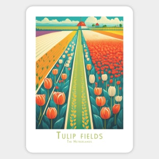 Colorful Dutch Tulip Fields in Retro Vintage Style Sticker